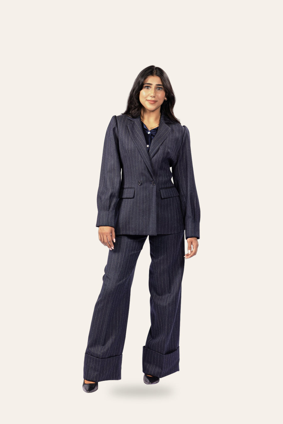 Virgin Wool Pinstripe Blazer — Women's