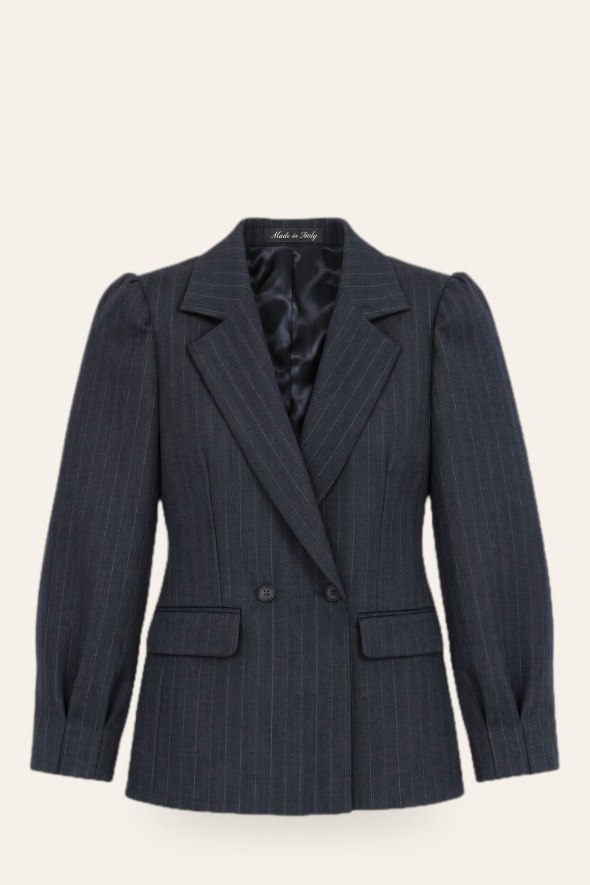 Pinstripe wool blazer, ghost mannequin — DAÉIN