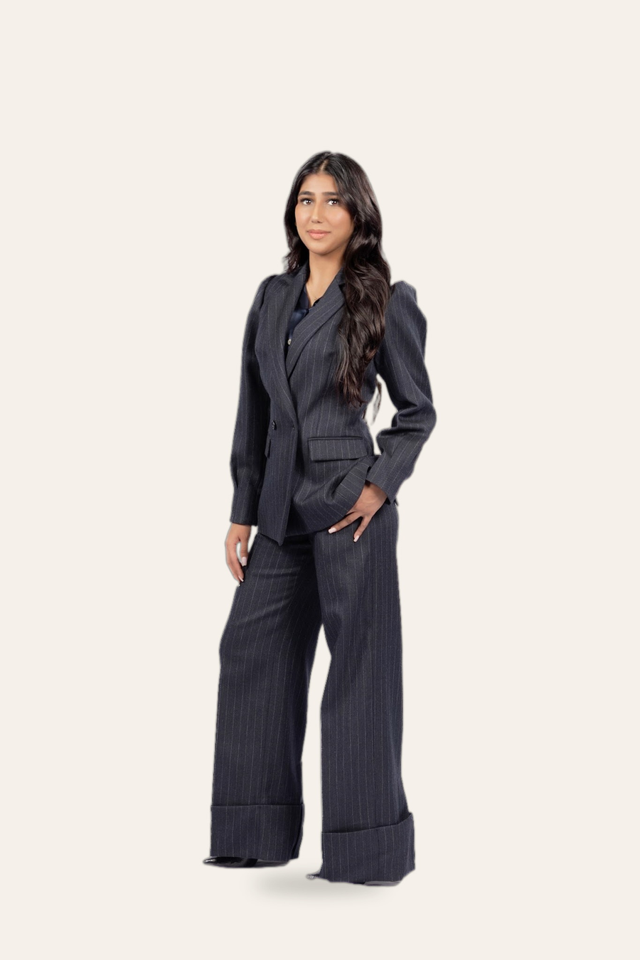 Virgin Wool Pinstripe Trousers — Women's