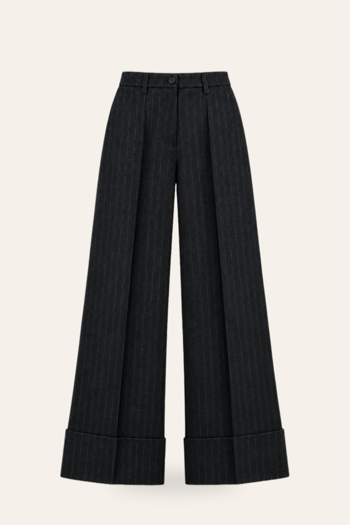 Wide-leg pinstripe trousers, ghost mannequin — DAÉIN