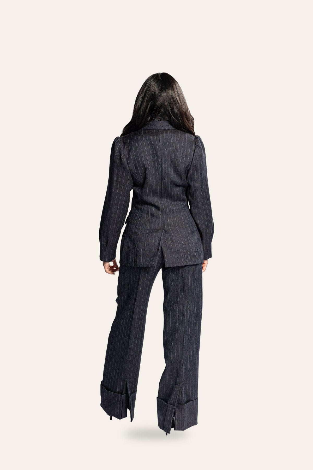 DAÉIN FW26 pinstripe wool blazer, women's — back view